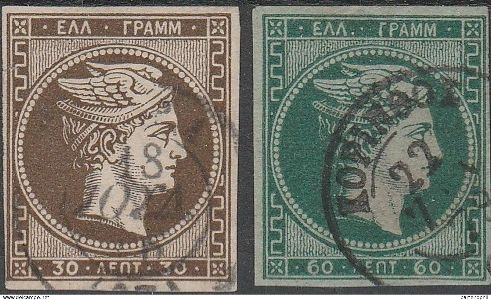 506 Greece Grecia - 1876 - Testa Di Mercurio, Tiratura Di Parigi N. 39/40. Cert. Eichel. Molto Belli. - Used Stamps