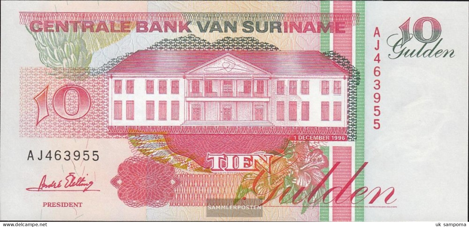 Suriname Pick-number: 137b (1996) Uncirculated 1996 10 Gulden - Suriname