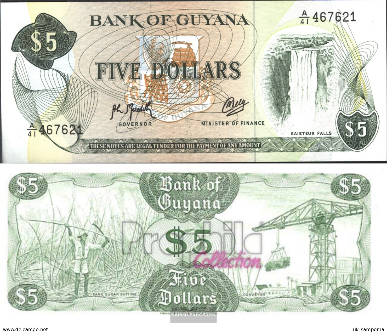 Guyana Pick-number: 22f, Signature 9 Uncirculated 1992 5 Dollars - French Guiana