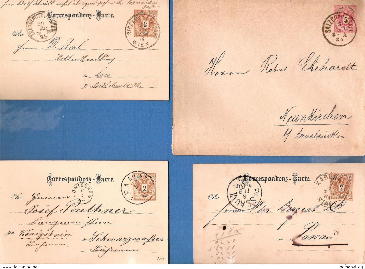 1884-85  Österreich  Umschlag U63a (Riss) Und 3 Postkarten Mi P43 - Covers