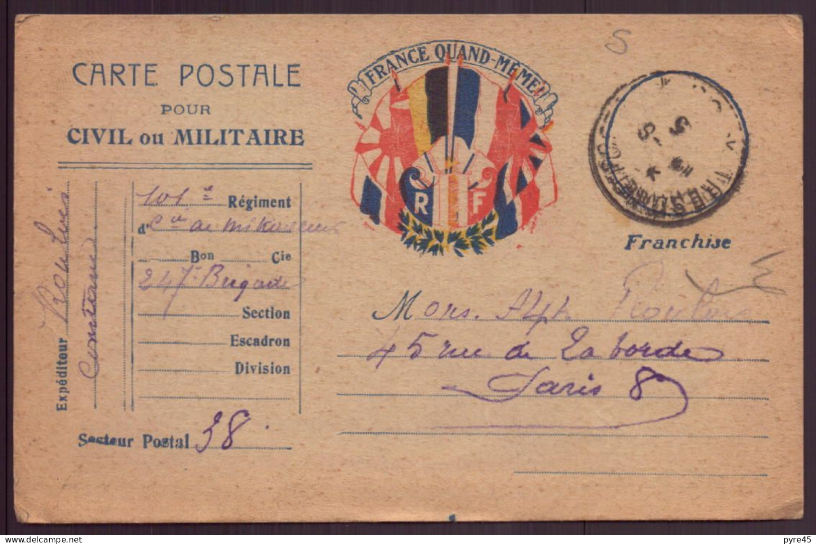 France, Carte En Franchise Militaire, 1946 Pour Paris - Altri & Non Classificati