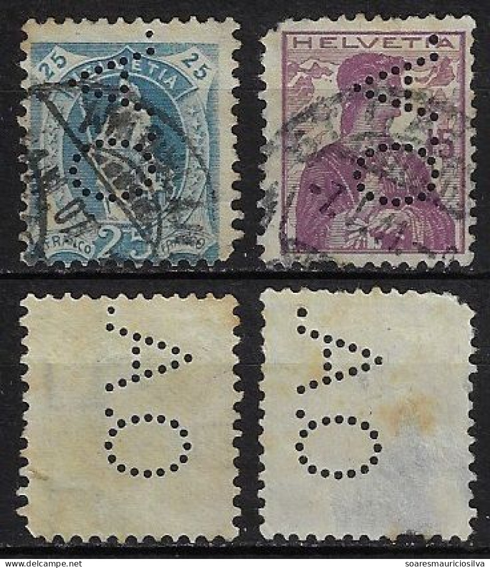 Switzerland 1902/1922 2 Stamp With Perfin O.A. By Otto Adler & Co From St. Gallen Lochung Perfore - Perfin