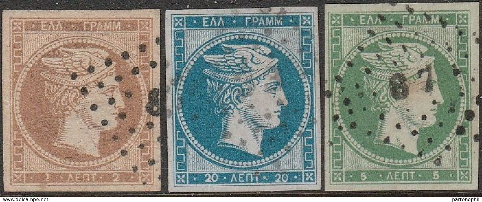 502 Greece Grecia - 1861 - Testa Di Mercurio, 2, 5, E 40, N. 2,3,5, Ampi Margini, Molto Belli. Firmati Chiavarello. Cat. - Gebruikt