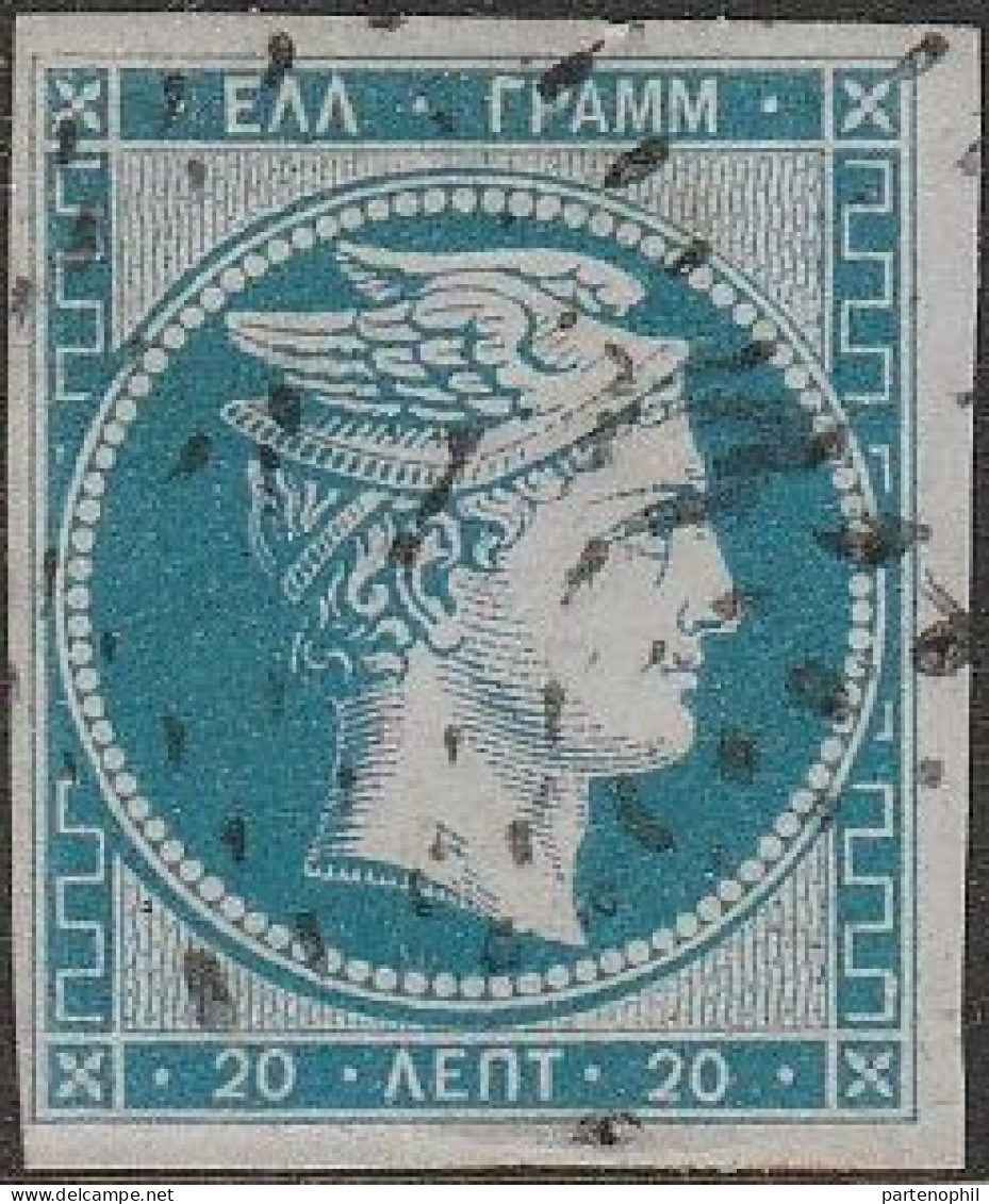 500 Greece Grecia - 1861 - Testa Di Mercurio, 20 Lep. Azzurro N. 4, Hellas N. 4a. Cert. Eichel. Ampi Margini, Lusso. SPL - Usados