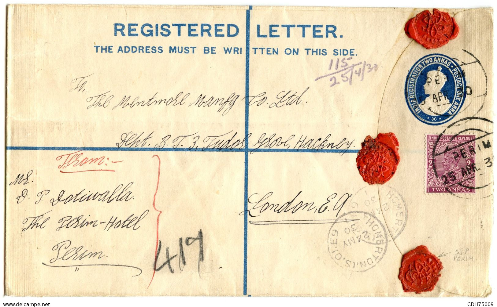 EX-COLONIES ANGLAISES - ADEN - INDE 111 SUR REGISTRED LETTER DE PREIM POUR LONDRES, 1930 - Aden (1854-1963)