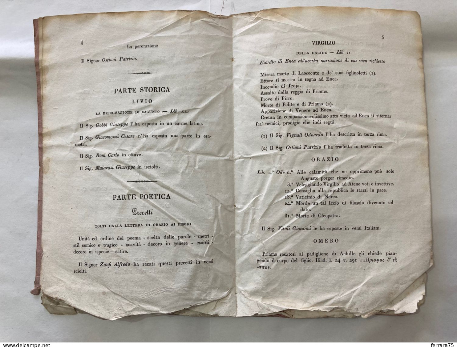 SAGGIO SCUOLA DI RETTORICA COLLEGIO S.BARTOLOMEO DI GESù EREDI SOLIANI 1845. - Old Books