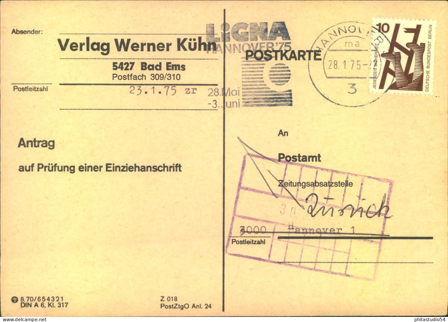 1975, 10 Pfg. Unfall Als Seltene EF Auf Anschriftenprüfungskarte - Lettres & Documents