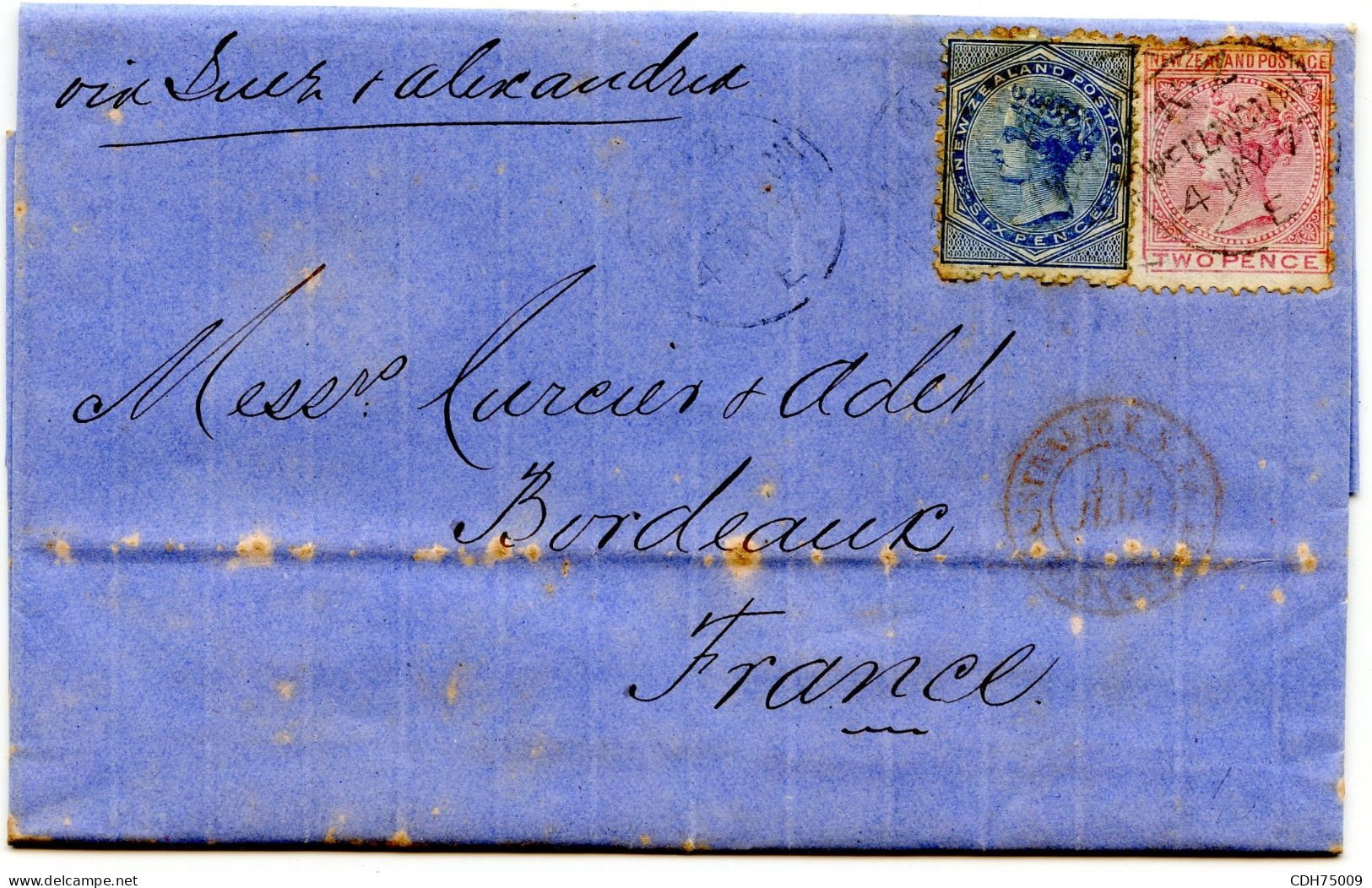 NOUVELLE ZELANDE - LETTRE DE WELLINGTON POUR PARIS, 1877 - Cartas & Documentos