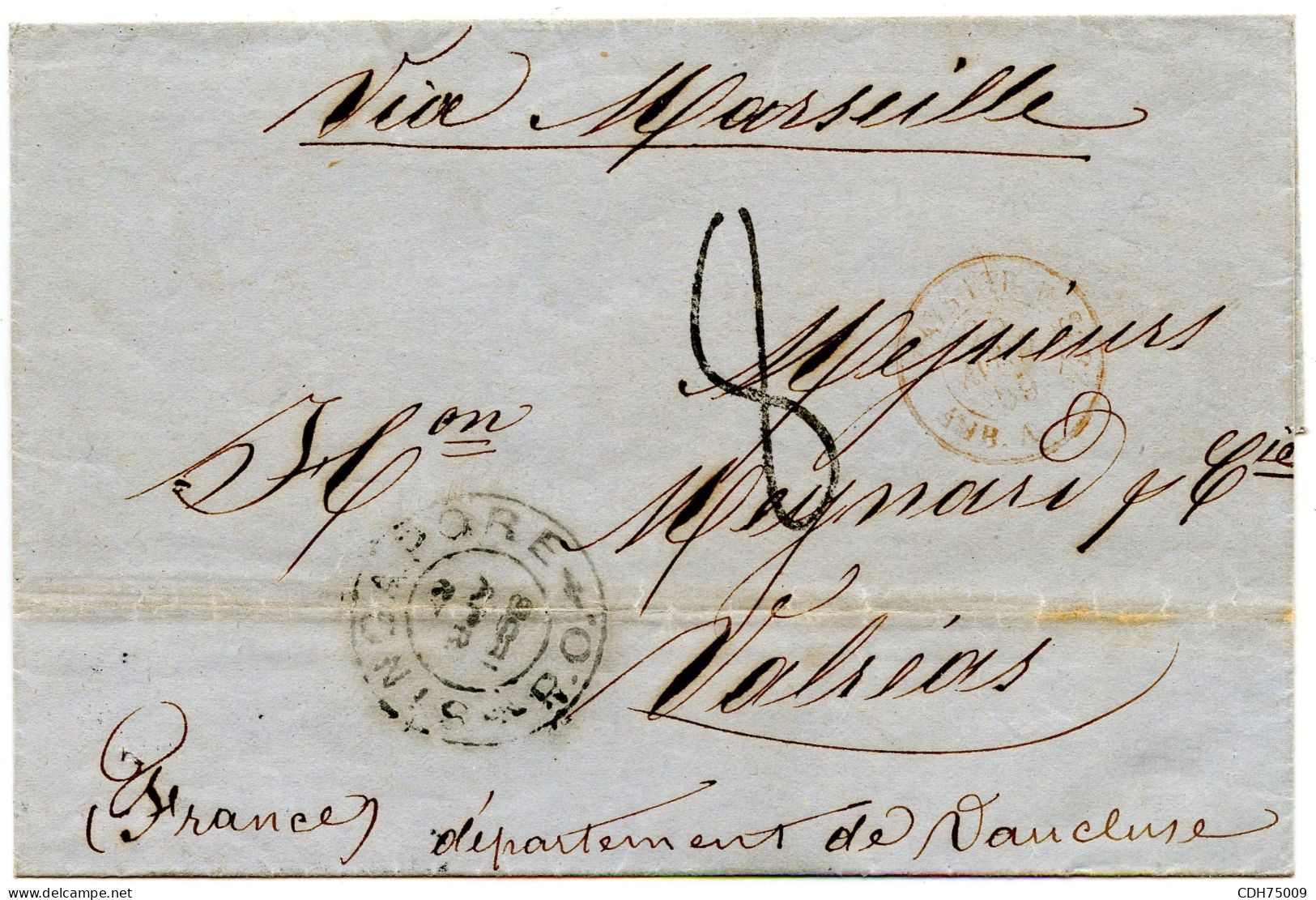 SINGAPOUR - LETTRE SANS CORRESPONDANCE DE SINGAPOUR POUR LA FRANCE, 1859 - Singapur (1959-...)