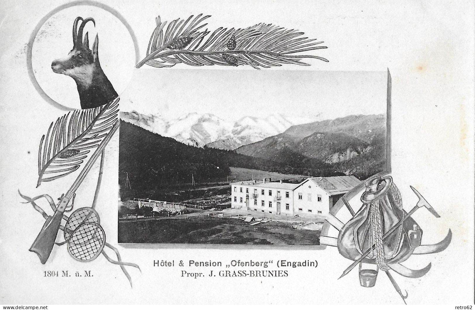 HOTEL & PENSION OFENBERG ► Im Schweizer Nationalpark Gelegen, Sehr Seltener Und Alter Lichtdruck, Ca.1900 - Zernez