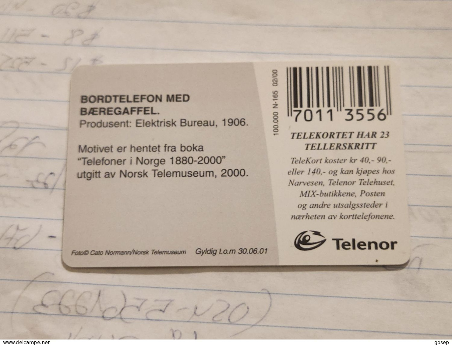 Norway-(n-165)-bordtelefon Med Baeregaffel-(nok40)-(51)-(?)-used Card+1card Prepiad Free - Norvegia