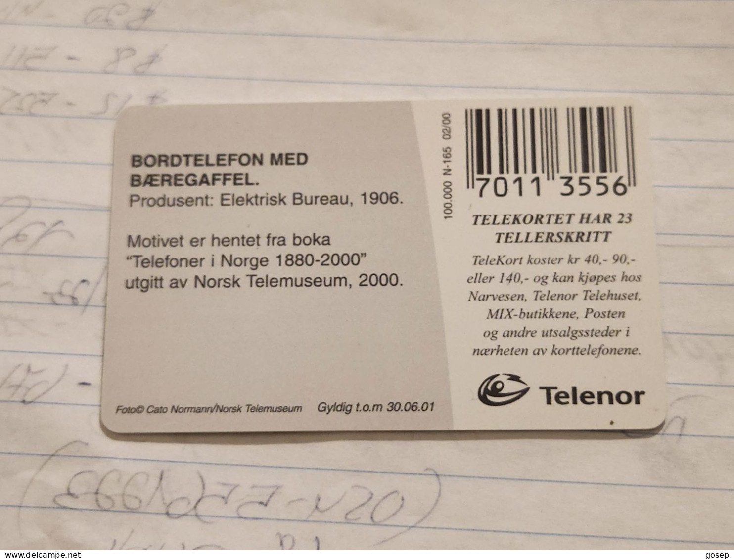 Norway-(n-165)-bordtelefon Med Baeregaffel-(nok40)-(51)-(?)-used Card+1card Prepiad Free - Norway
