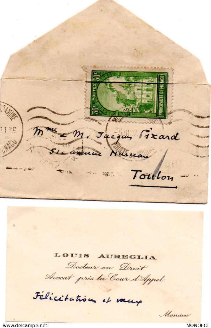 MONACO -- MONTE CARLO -- Enveloppe Carte De Visite -- Timbre10 C.vert-jaune Ravin Et église De Sainte Dévote - Usados