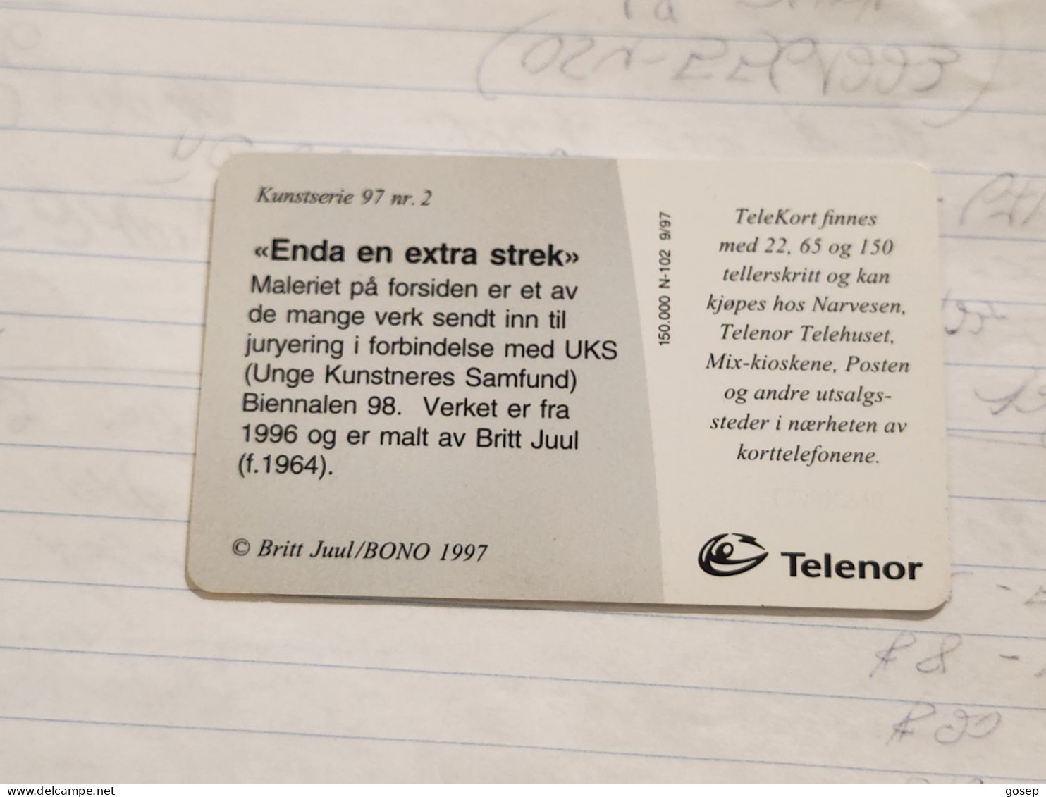 Norway-(n-102)-enda En Extra Strek-(65tellerskritt)-(52)-(C79015640)-used Card+1card Prepiad Free - Norvège