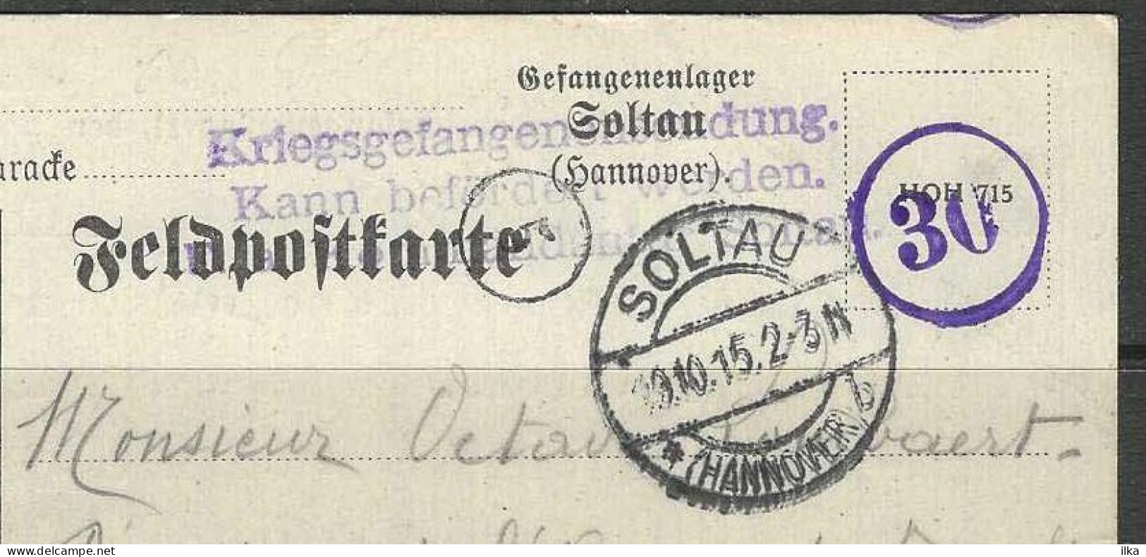 Feldpostkarte.10/10/1915. Kriegsgefangenen Léon Wion Prisonnier Belge Kann Befördert Worden SOLTAU Hannover > Bruxelles - Gevangenenpost