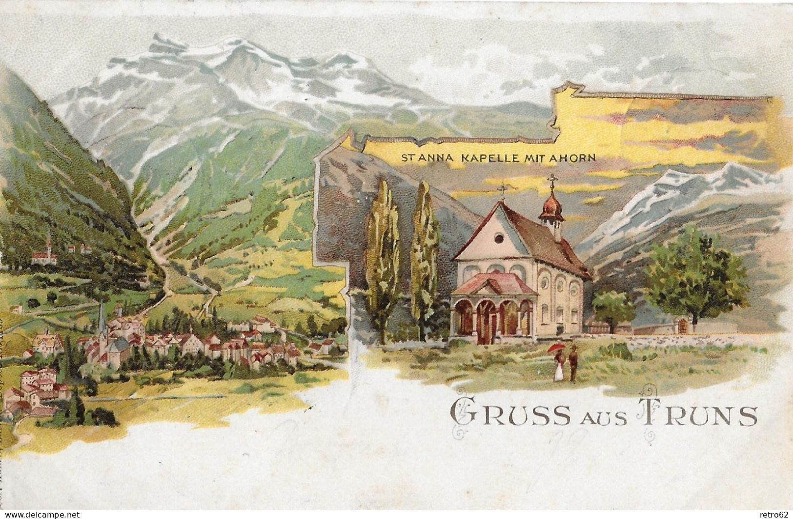 GRUSS AUS TRUNS ► Alte Und Sehr Schöne Mehrbild-Lithokarte Anno 1901    ►RAR◄ - Trun