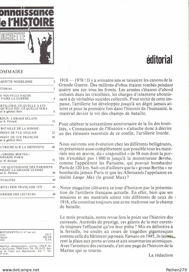 Connaissance De L'histoire N°7 - Novembre 1978 - Hachette - Artillerie 1914-1918 - Francés