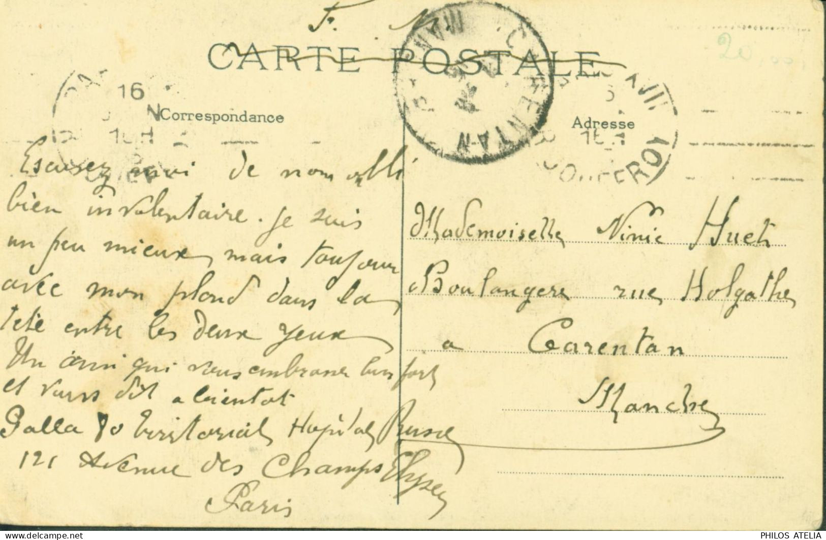 Guerre 14 Cachet Sous L'auguste Patronage De SM L'impératrice Marie De Russie Hôpital Russe Paris Pr Blessé Militaire Fr - Guerre De 1914-18