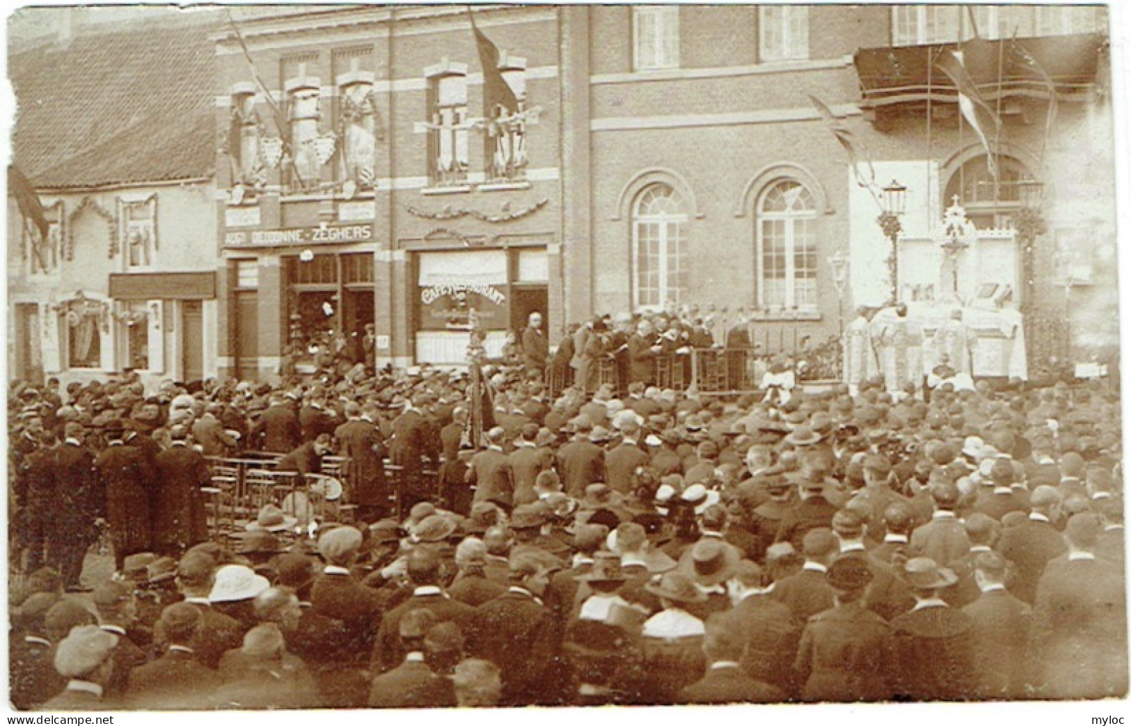 Fotokaart. Sint-Kwintens-Lennik. Stoet Vredefeesten. Militaire Herdenking Eerste Wereldoorlog. Misviering - Lennik