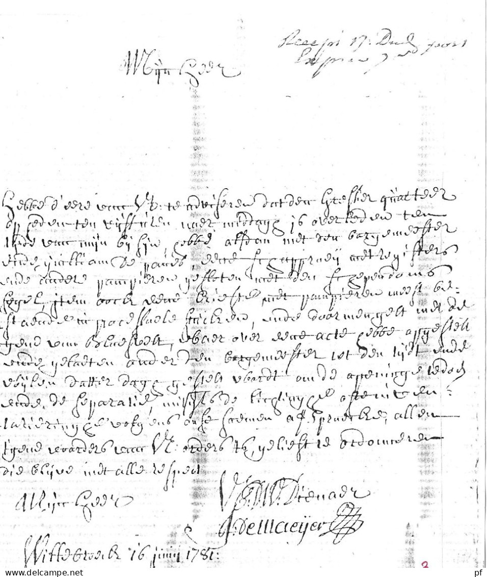 Brief Met Inhoud Van Willebroeck Naar Grimbergen -Humbeeck Op 16 Juni 1781 -Dubbele Port/express Handschrift Binnenzijde - 1714-1794 (Oostenrijkse Nederlanden)