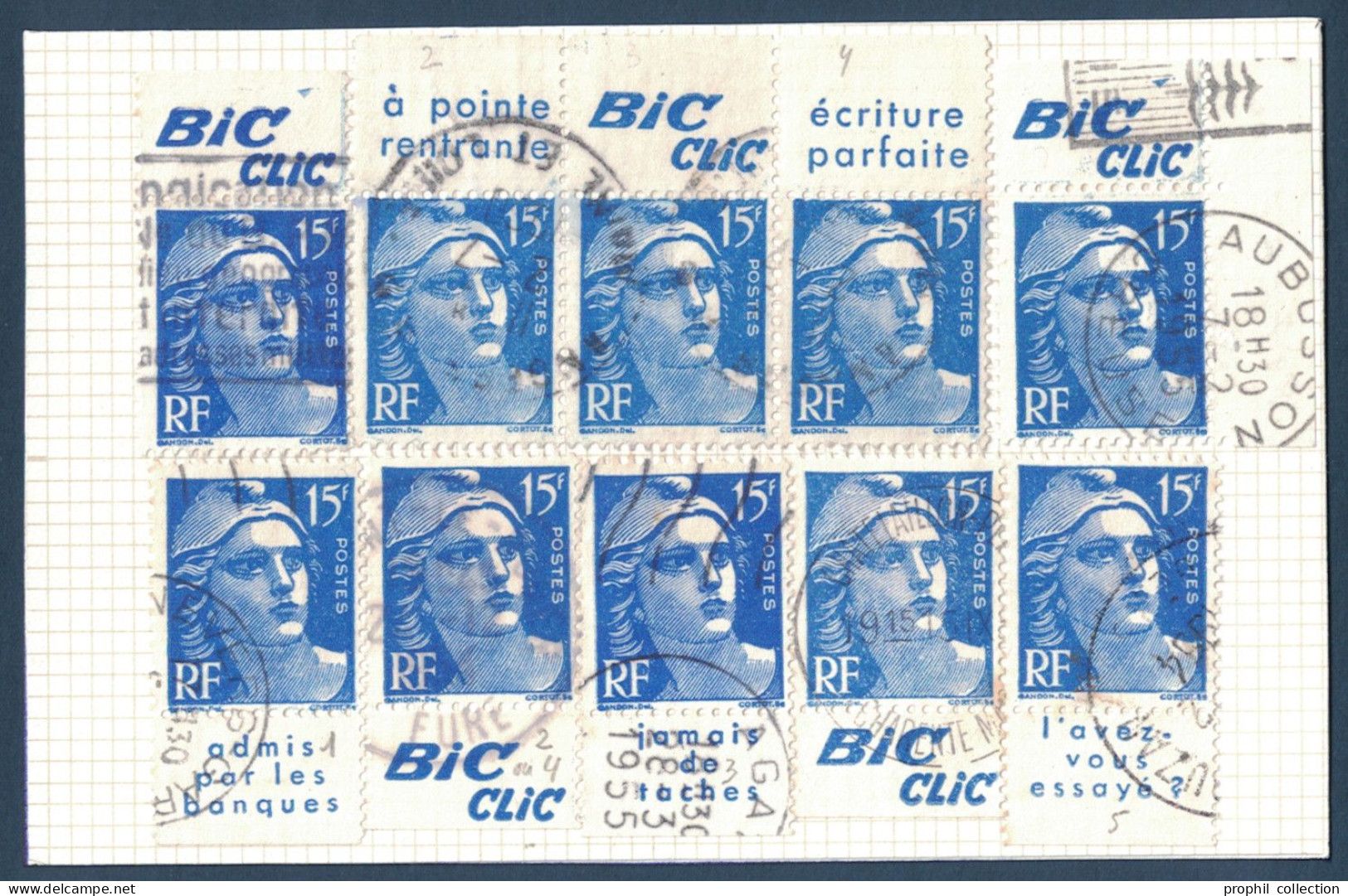 CARNET RECONSTITUÉ De 10 TIMBRES Au TYPE MARIANNE De GANDON N° 886 Avec BANDES PUBLICITÉ BIC CLIC ECRITURE POINTE ETC. - Used Stamps