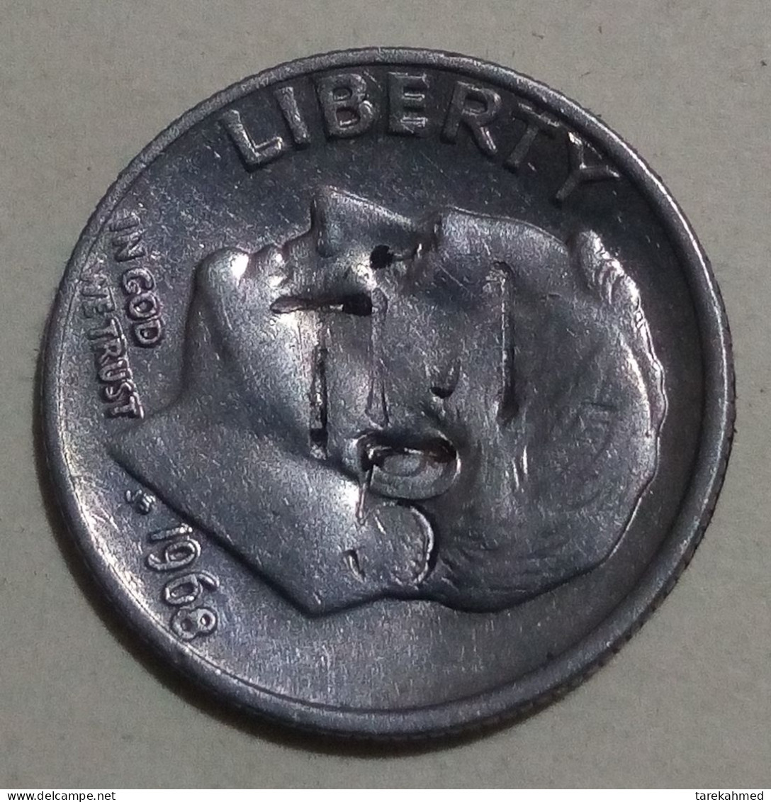 USA - 10 Cents Roosevelt Dime 1968, Countermark T5, KM.195a, Gomaa - 1946-...: Roosevelt
