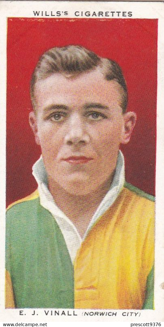 44 E Vinall, Norwich City  - Wills Cigarette Card - Association Footballers, 1935 - Original Card - Sport - Wills