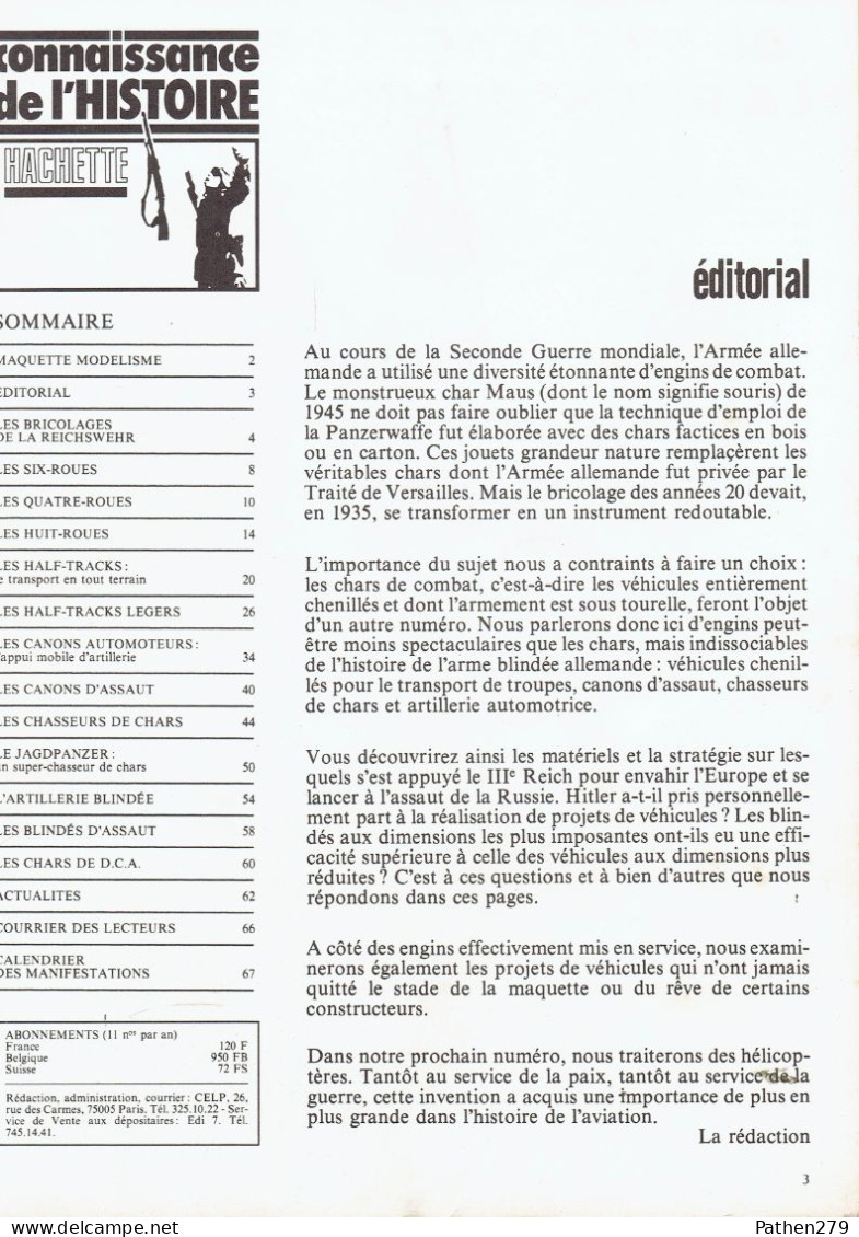 Connaissance De L'histoire N°5 - Août 1978 - Hachette - Véhicules Blindés Allemands 39-45 - French