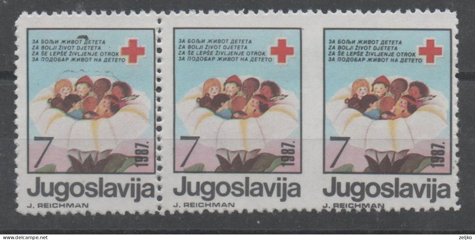 Yugoslavia, Error, MNH, 1987, Red Cross, Partially Imperforated - Imperforates, Proofs & Errors