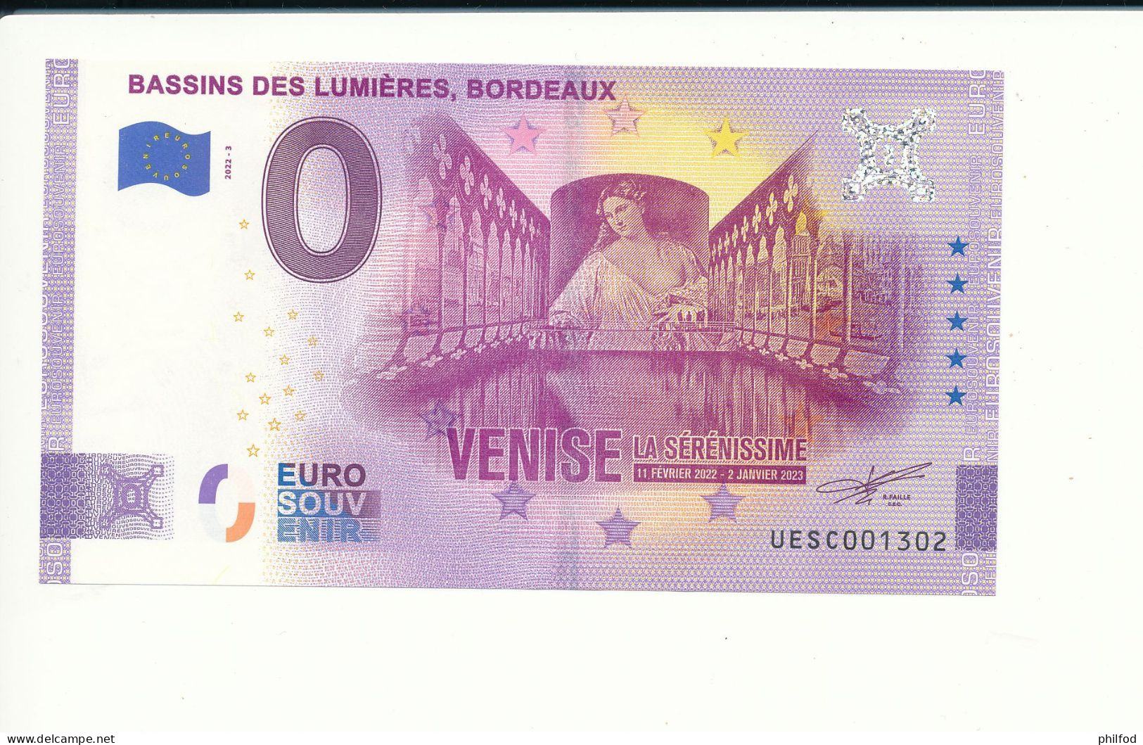 Billet Touristique  0 Euro  - BASSINS DE LUMIERES, BORDEAUX - 2022-3 - UESC -  N° 1302 - Billet épuisé - Altri & Non Classificati