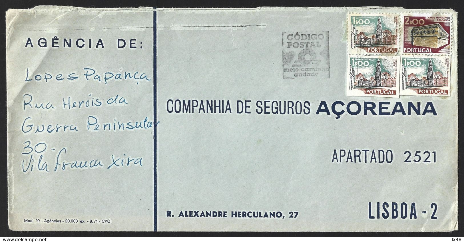 Carta Com Stamps Recortados Inteiros Postais 'Torre Dos Clérigos' E Utilizados Correio Regular. Raro.stamps Cut From Ent - Brieven En Documenten