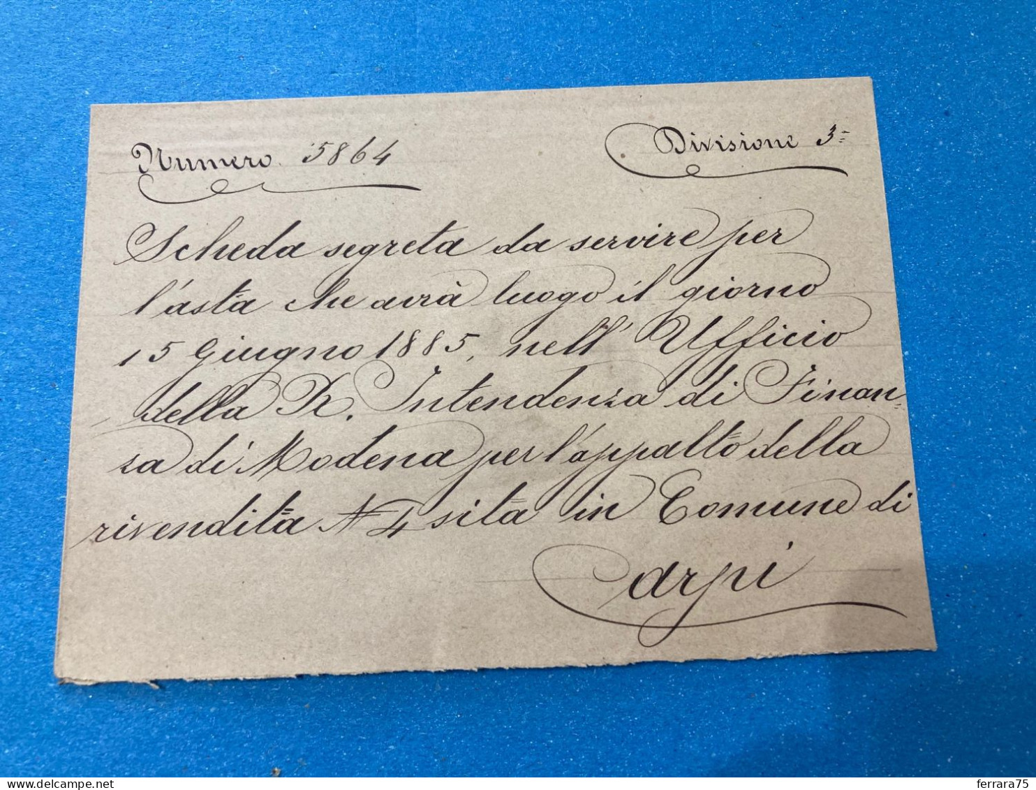 BUSTA VUOTA SCHEDA SEGRETA SIGILLO IN  CERALACCA REGIA PREFETTURA DI MODENA 1885 - Cachets Généralité