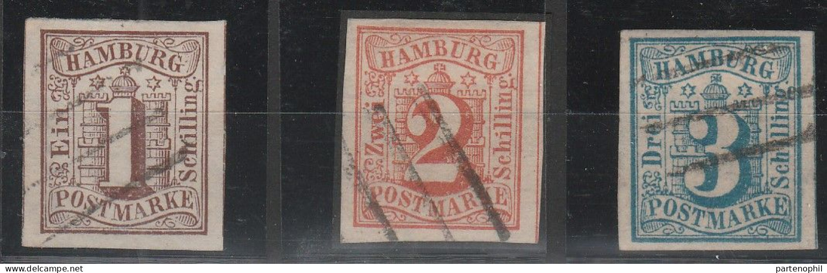 478 Hamburg (Amburgo) 1859 - Stemma, 3 Valori N. 2/4. Cat. € 410,00. SPL - Hamburg