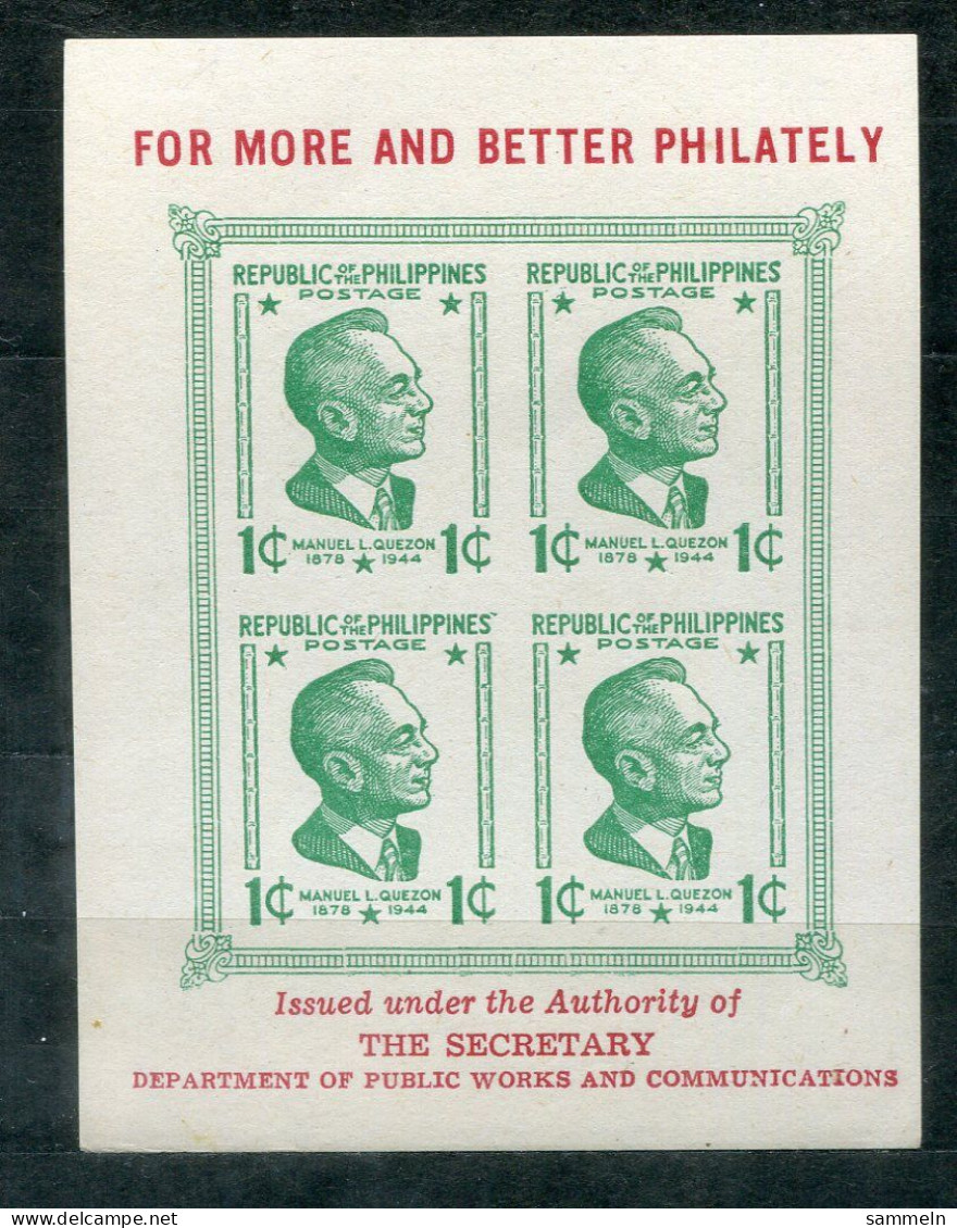 PHILIPPINEN Block 1, Bl.1 Mnh - Manuel L. Quezon - PHILIPPINES - Filipinas