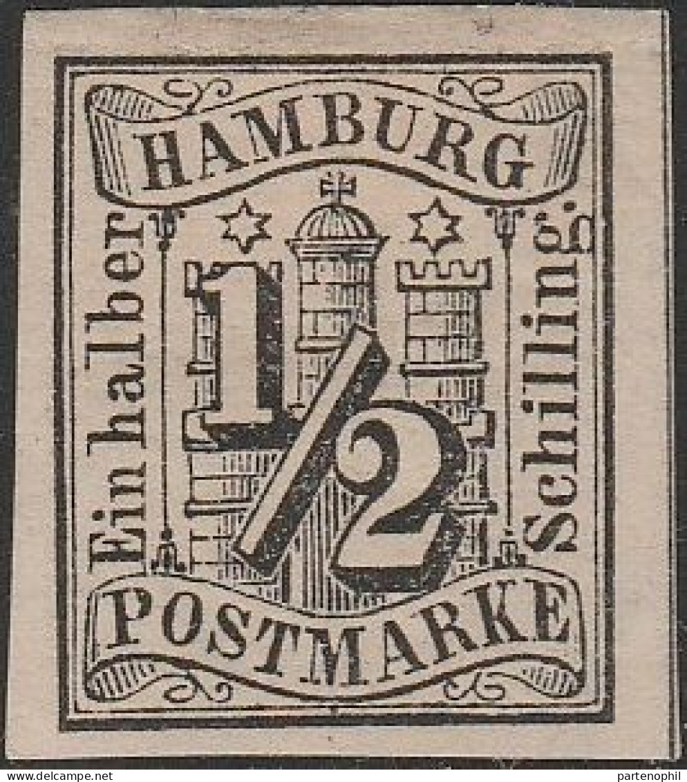 477 Hamburg (Amburgo) 1859 - Stemma, ½ S. Nero N. 1. Firmato E. Diena. MH - Hambourg