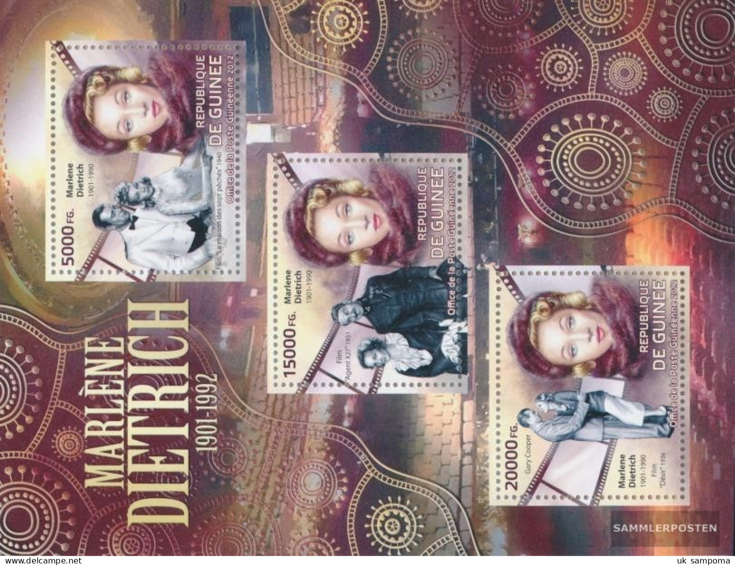 Guinea 9252-9254 Sheetlet (complete. Issue) Unmounted Mint / Never Hinged 2012 Marlene Dietrich (1901-1992) - Guinée (1958-...)