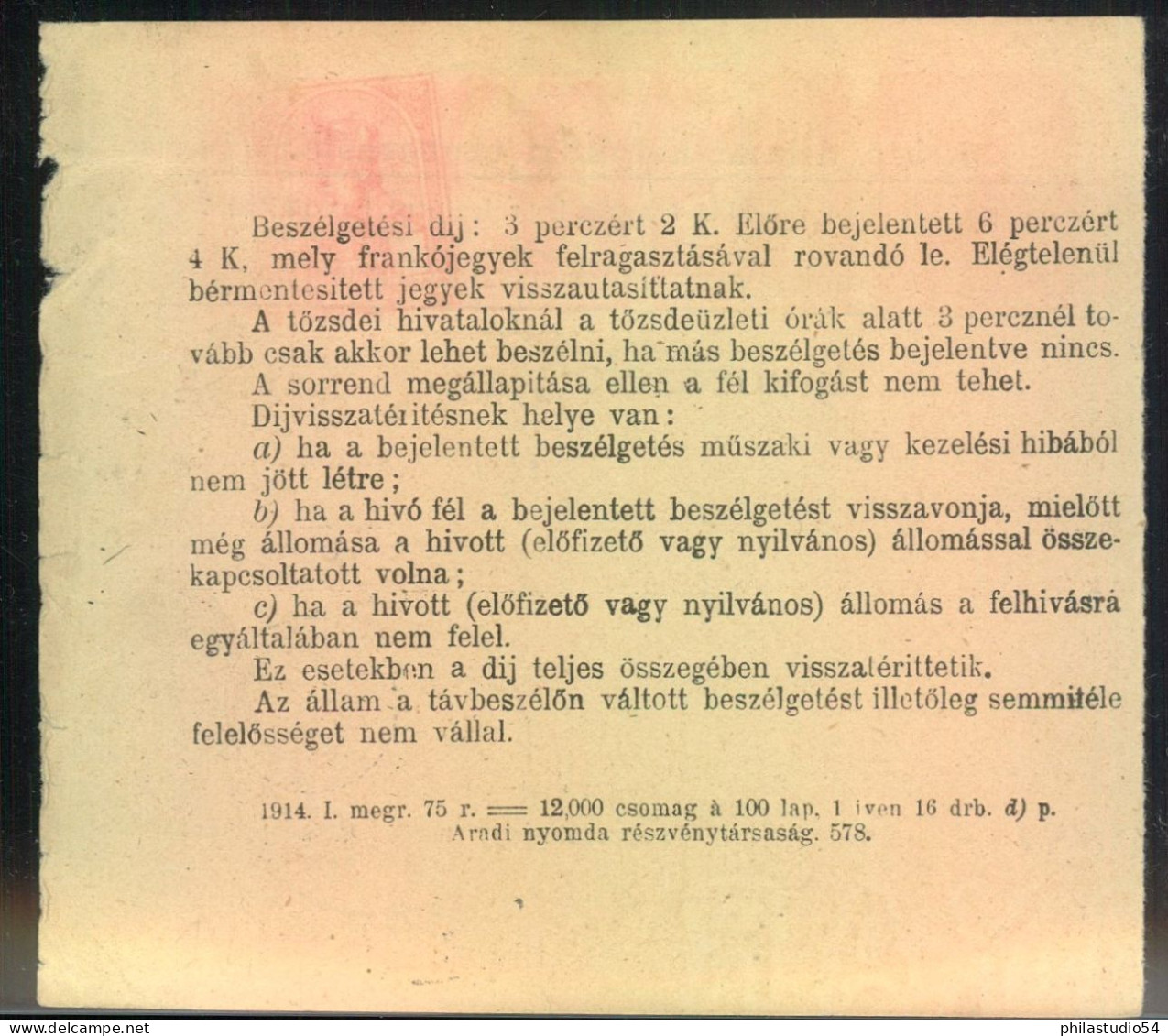 1891, Receipt Telephone Fees From Pesth - Brieven En Documenten