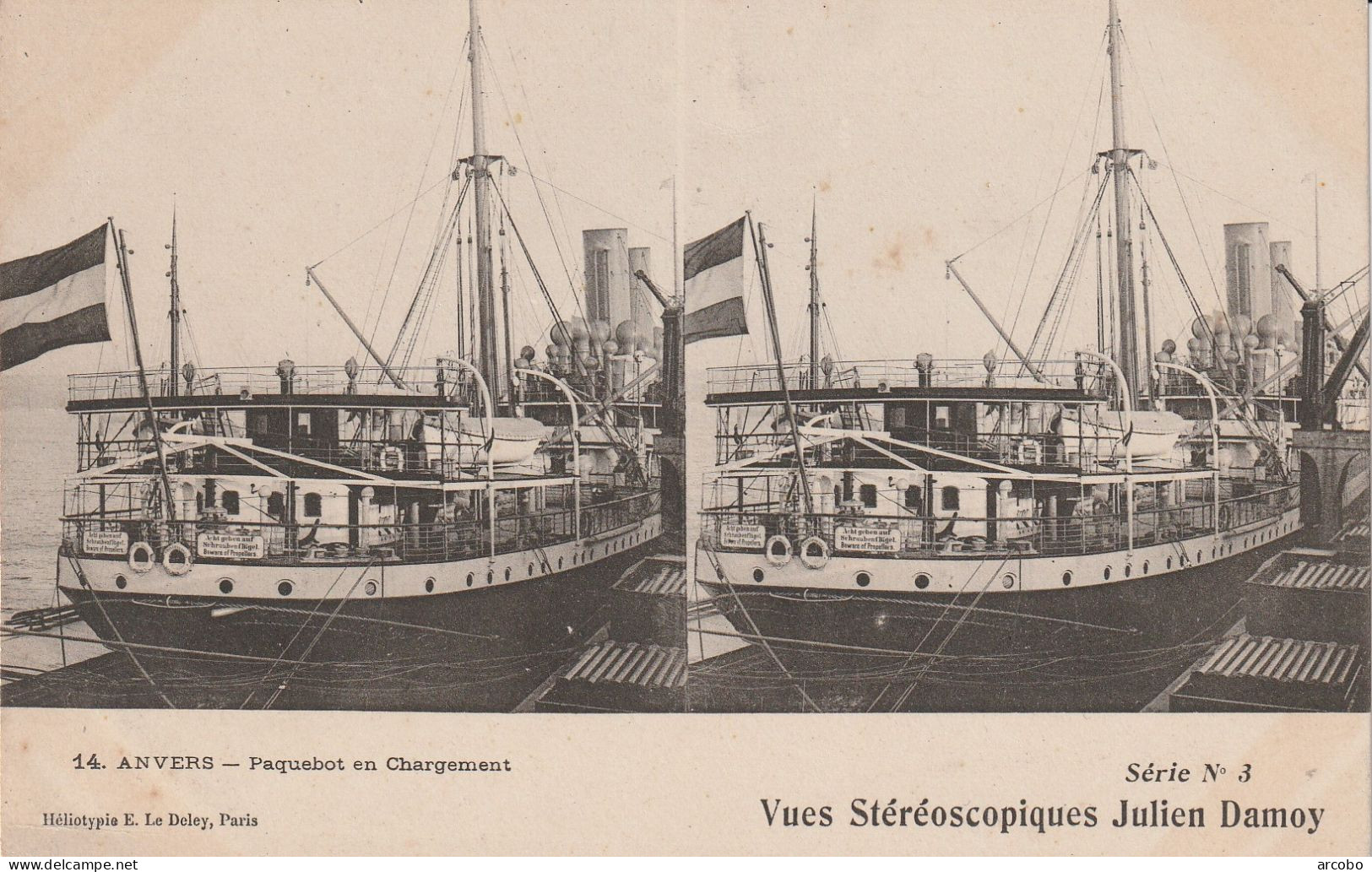 Anvers Paquebot En Chargement  Vues Stereoscopiques Julien Damoy - Cartoline Stereoscopiche