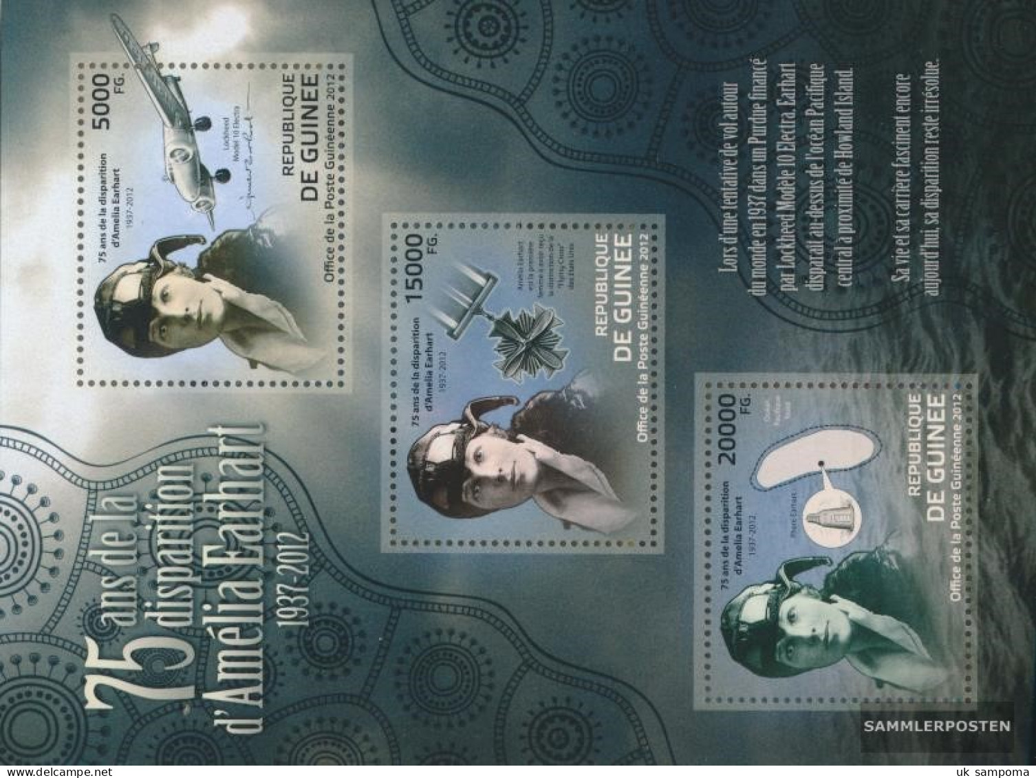 Guinea 9232-9234 Sheetlet (complete. Issue) Unmounted Mint / Never Hinged 2012 Disappearance Of Amelia Earhart - Guinée (1958-...)