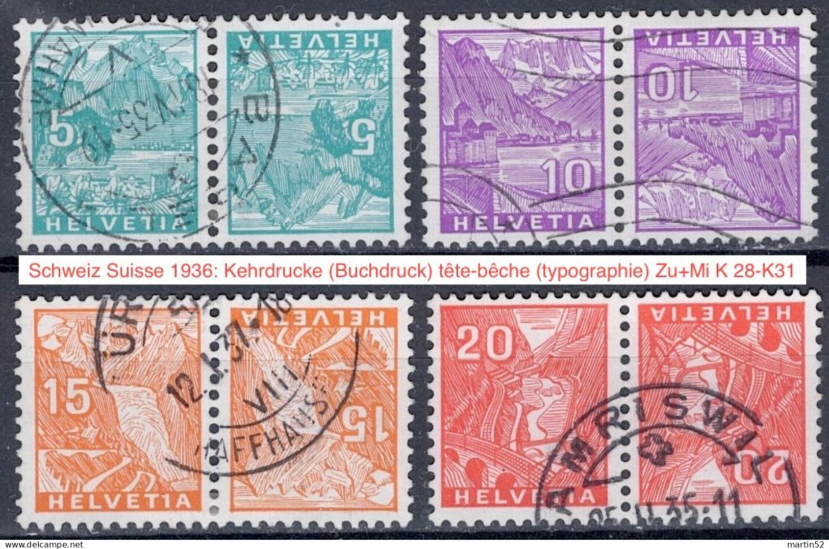 Schweiz Suisse 1936: Kehrdrucke (Buchdruck) Tête-bêche (typographie) Zu+Mi K 28-K31 ⊙ AMRISWIL 25.II.35 (Zu CHF 39.00) - Tete Beche