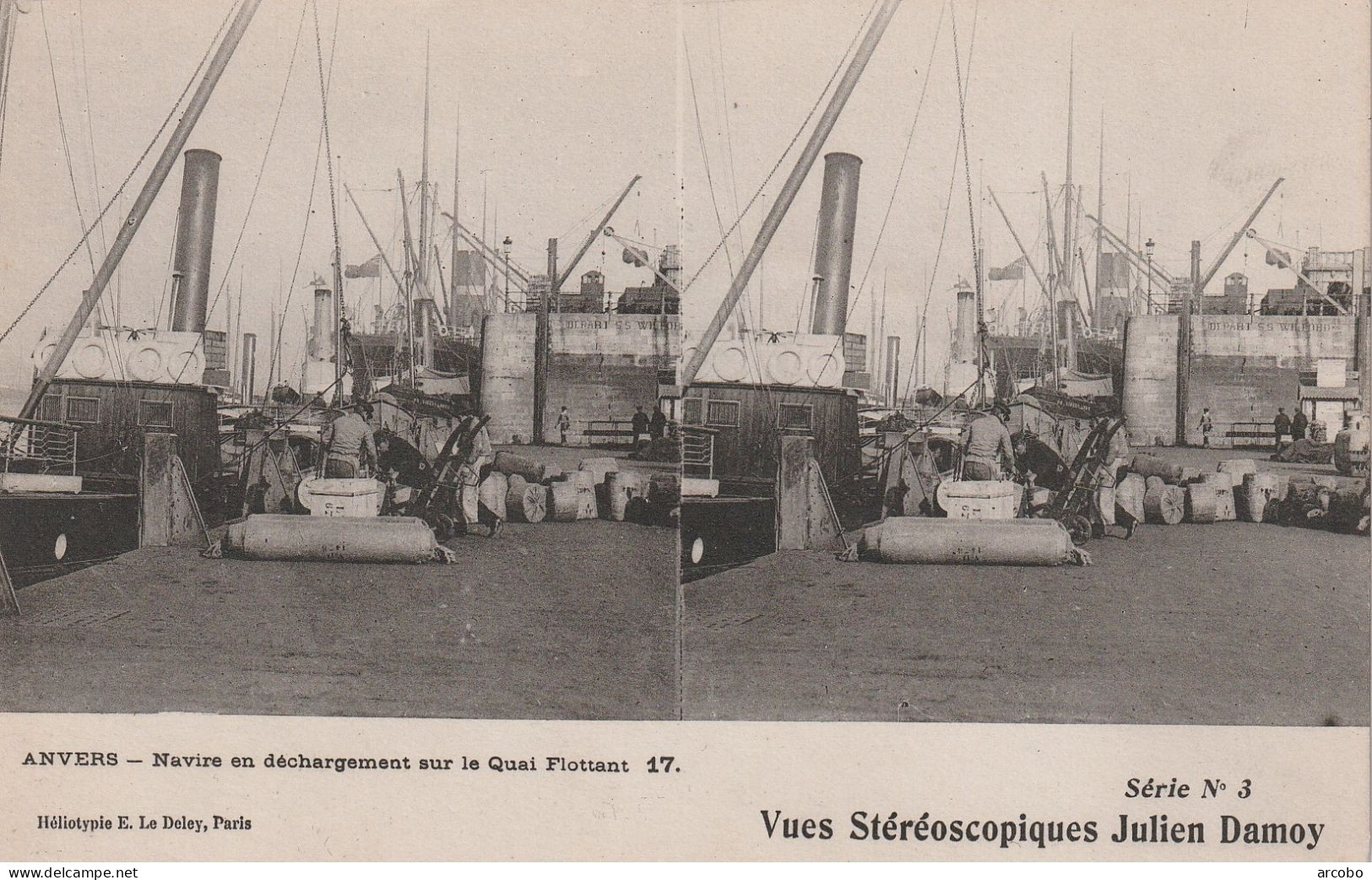 Anvers Navire En Dechargement Sur Le Quai Flottant Vues Stereoscopiques Julien Damoy - Cartoline Stereoscopiche