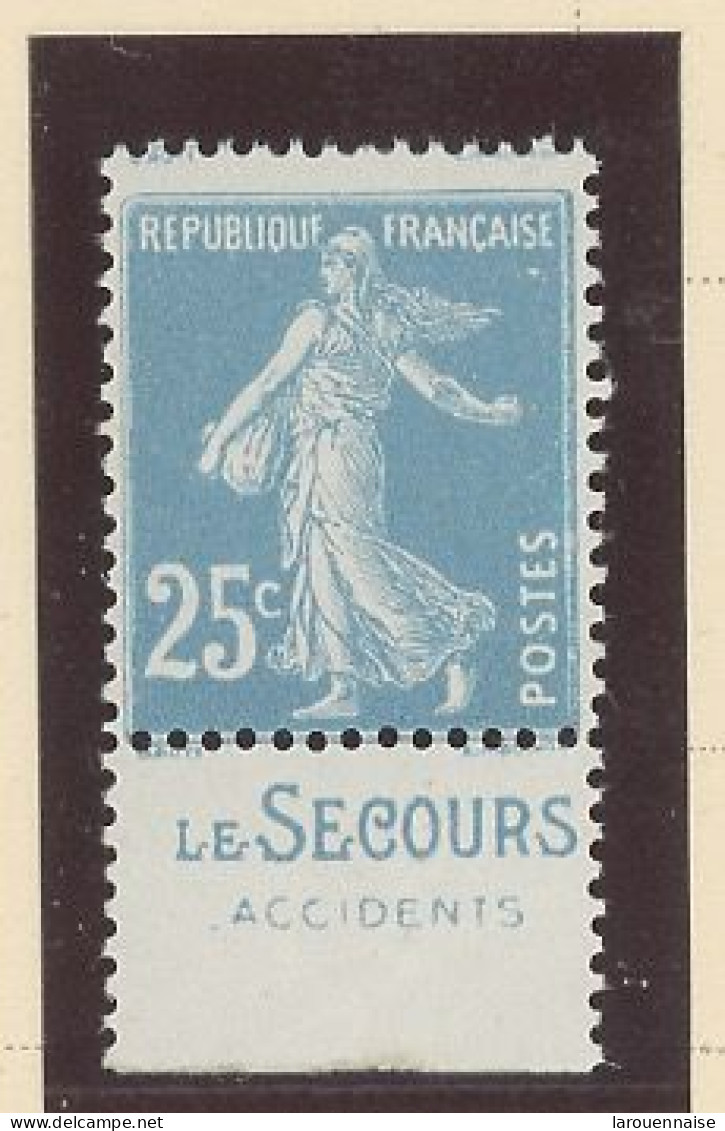 BANDE PUB -N°140 -SEMEUSE CAMÉE TYPE II  N**- 25 C BLEU  - PUB -LE SECOURS/  ACCIDENTS( Maury 24) - Used Stamps