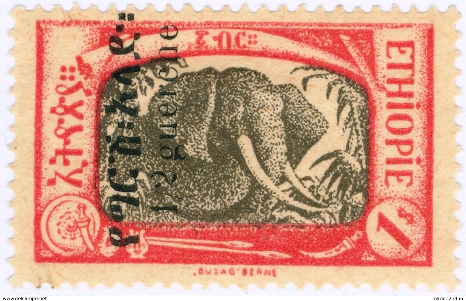 ETIOPIA, ETHIOPIA, ABISSINIA, FAUNA, MAMMIFERI, ELEFANTE, 1926, NUOVI (MNH**) Mi:ET 88I, Scott:ET 142, Yt:ET 138 - Etiopia