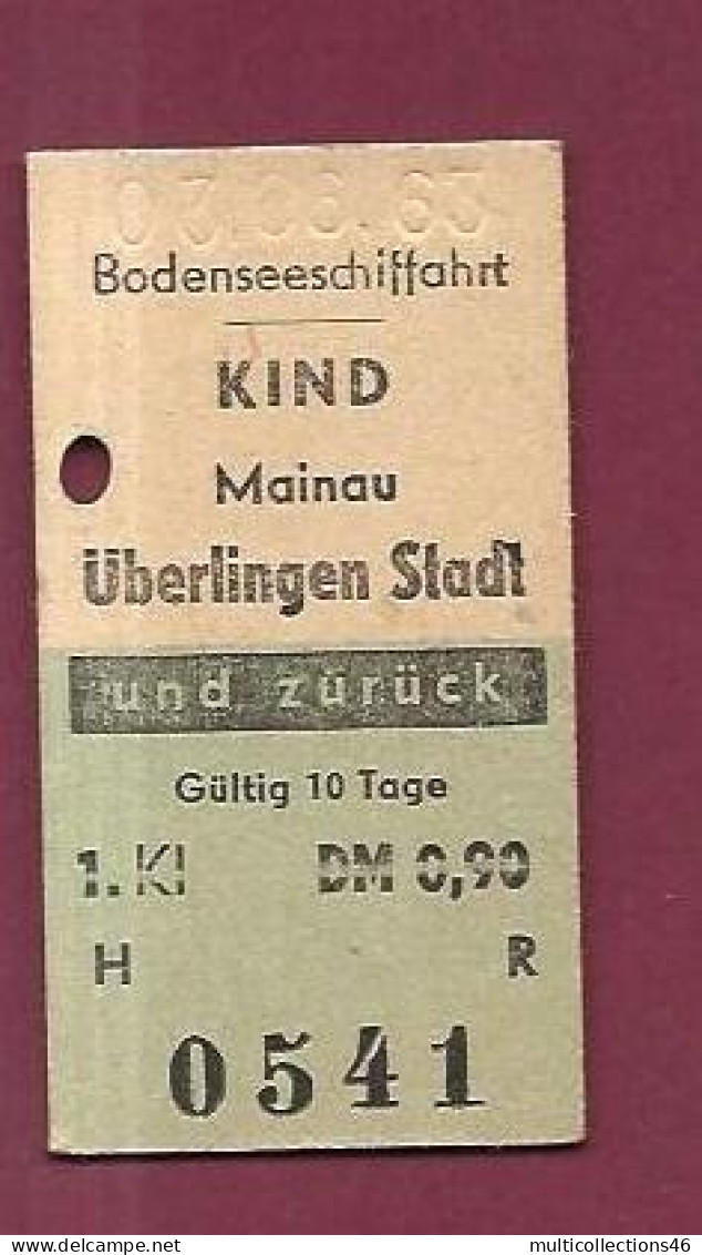 300124 - ALLEMAGNE - TICKET TRANSPORT MARITIME - 0541 Bodenseeschiffahrt KIND MAINAU ÛBERLINGEN Stadt Und ZURUCK DM 0.90 - Europe