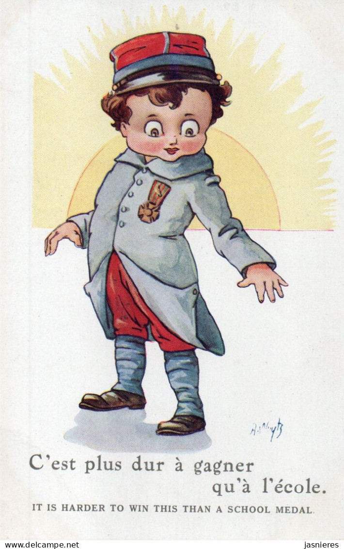 CPA WUYTS - Jeune Soldat - 1917 - " C'est Plus Dur à Gagner Qu'à L'école " - Carte Bilingue - Wuyts