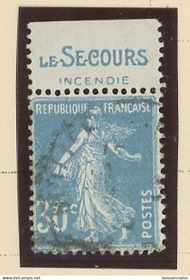 BANDE PUB -N°192-SEMEUSE CAMÉE TYPE II B   Obl - 30 C BLEU  - PUB -LE SECOURS/  INCENDIE - Used Stamps