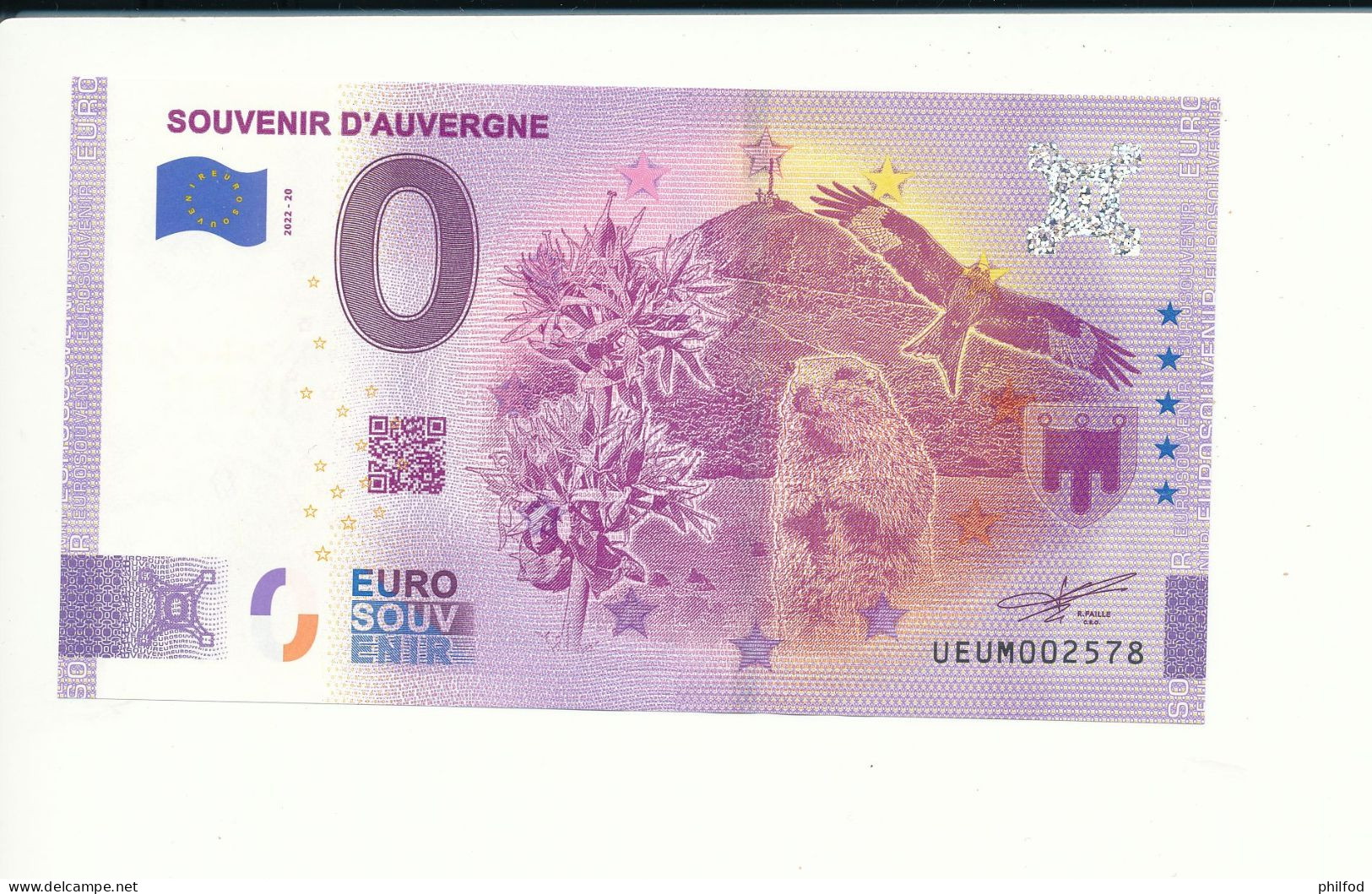 Billet Touristique  0 Euro  - SOUVENIR D'AUVERGNE - ANNIV - 2022-20 - UEUM -  N° 2548 - Autres & Non Classés