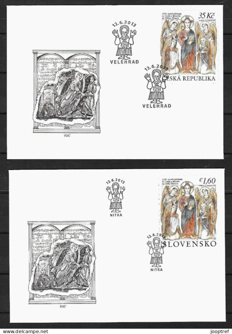 2013 Joint/Congiunta Czech Republik And Slovakia: BOTH OFFICIAL FDC'S: St. Cyril And Methodius - Emissions Communes