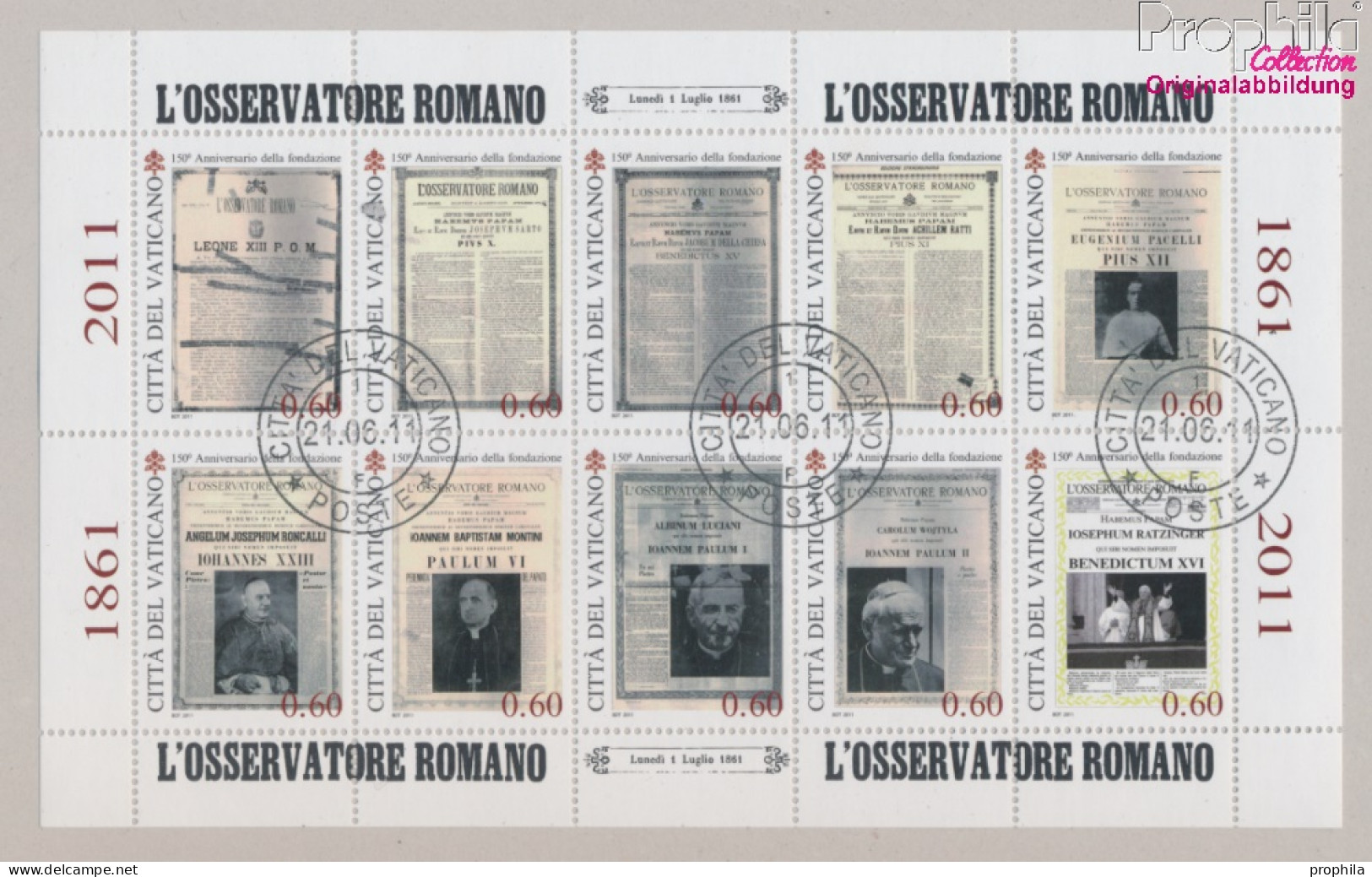 Vatikanstadt 1700-1709 Kleinbogen (kompl.Ausg.) Gestempelt 2011 Tageszeitung Des Heiligen Stuhls (10331576 - Used Stamps