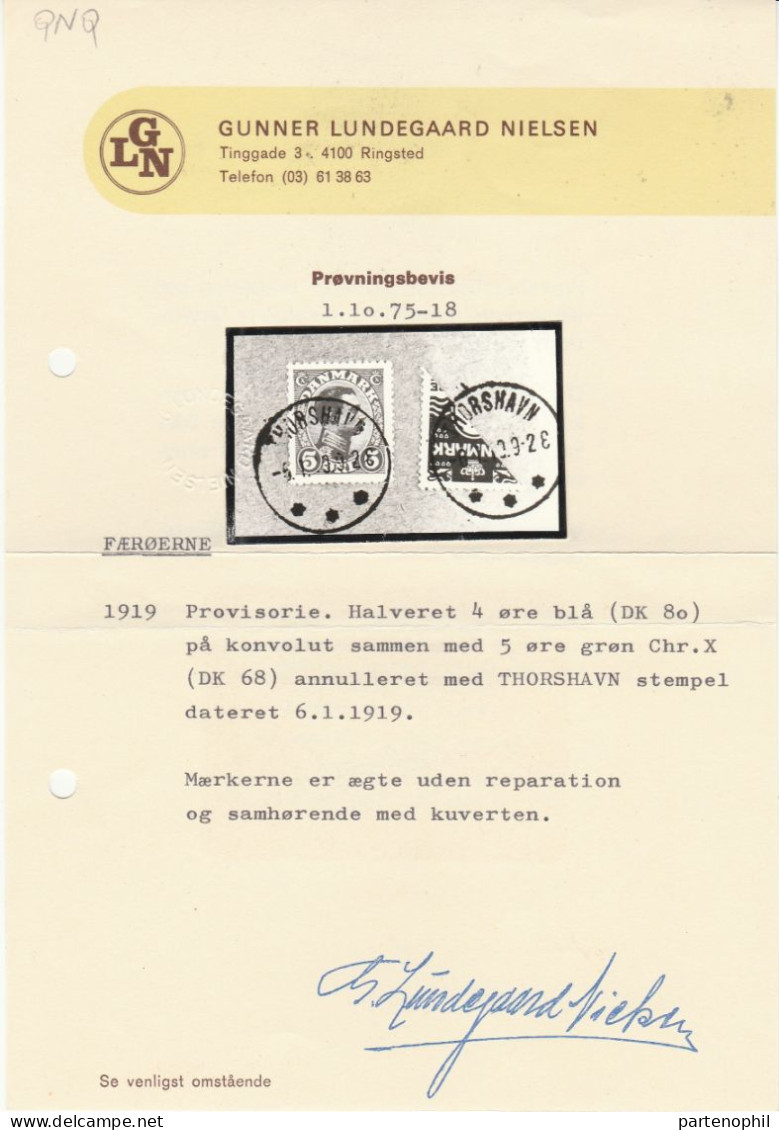 461 - Denmark Faroe Islands - 1919 - Lettera Affrancata Con Danimarca Frazionato Per La Metà 4 ö Azzurro N. 51 + 5 ö Ver - Brieven En Documenten